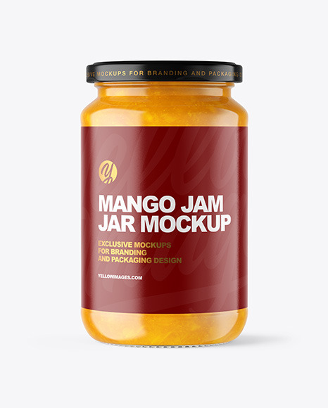 Clear Glass Jar with Mango jam Mockup