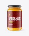 Clear Glass Jar with Mango jam Mockup