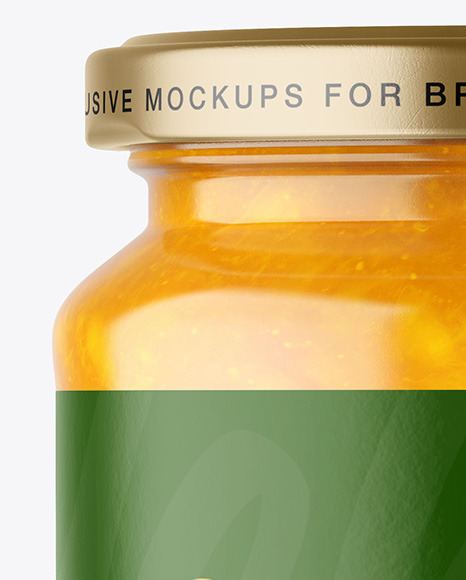 Clear Glass Jar with Mango jam Mockup