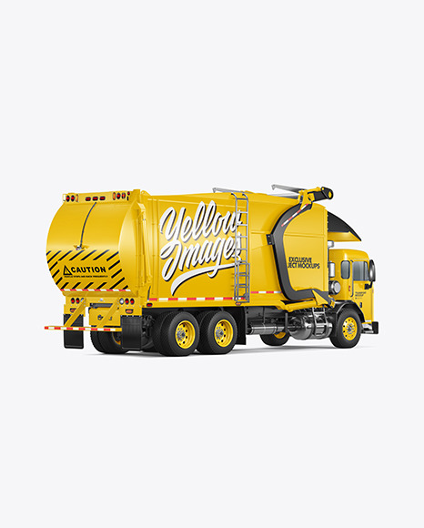 Garbage Truck Mockup - Back Half Side View