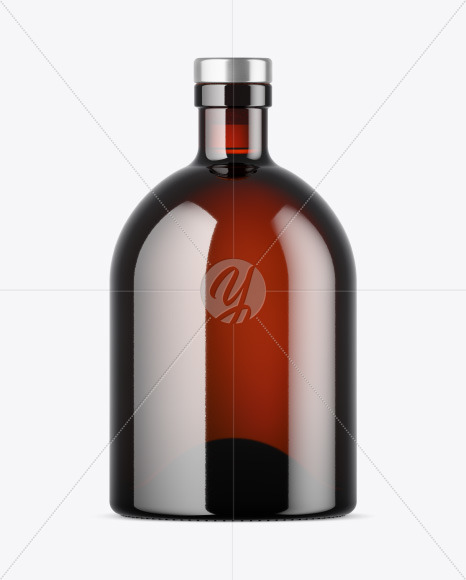 Dark Amber Glass Bottle with Wooden Cap Mockup