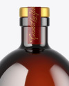 Dark Amber Glass Bottle with Wooden Cap Mockup