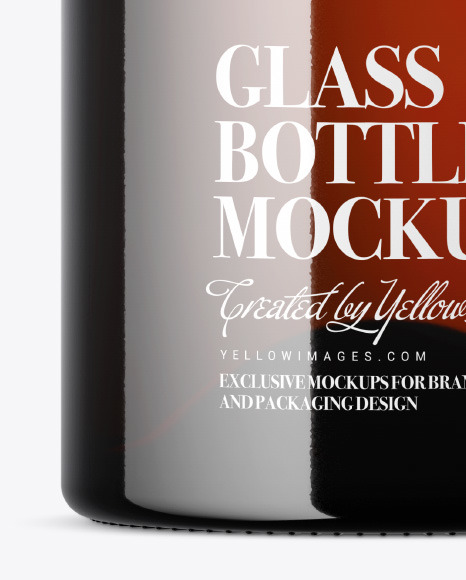 Dark Amber Glass Bottle with Wooden Cap Mockup
