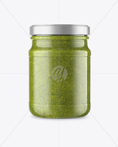 Glass Jar with Pesto Sauce Mockup