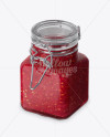 100ml Glass Raspberry Jam Jar w/ Clamp Lid Mockup - Half side View (High-Angle Shot)