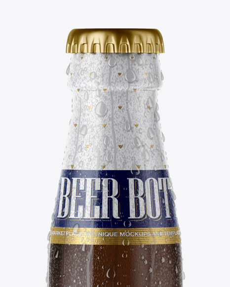 12 Oz Amber Beer Bottle With Condensation Mockup