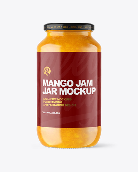 Clear Glass Jar with Mango jam Mockup Clear Glass Jar with Mango jam Mockup