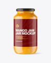 Clear Glass Jar with Mango jam Mockup