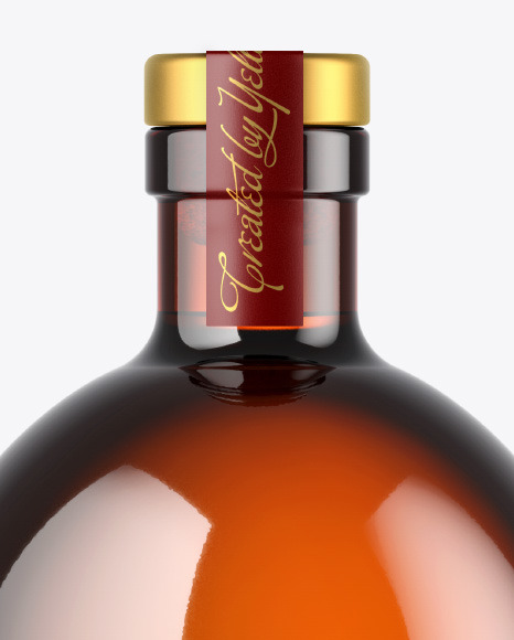 Amber Glass Bottle with Wooden Cap Mockup