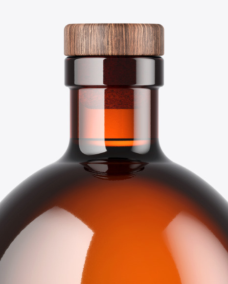 Amber Glass Bottle with Wooden Cap Mockup