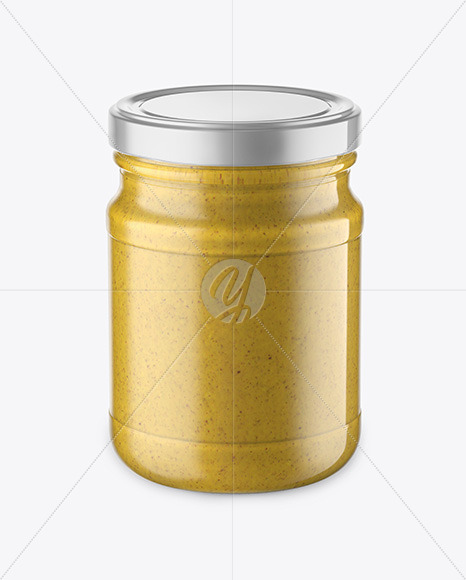 Glass Jar with Mustard Sauce Mockup