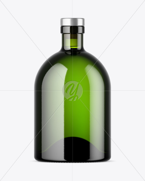 Green Glass Bottle with Wooden Cap Mockup