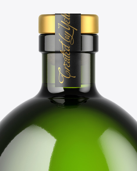 Green Glass Bottle with Wooden Cap Mockup