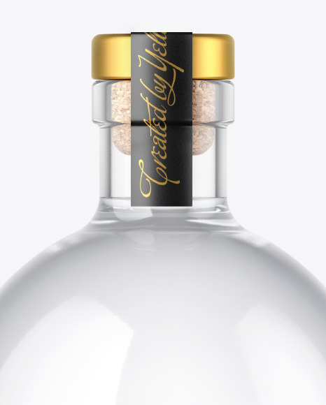 Clear Glass Vodka Bottle with Wooden Cap Mockup