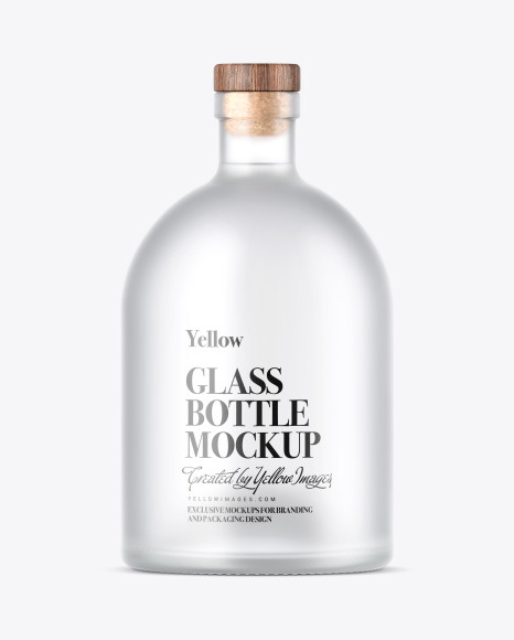 Frosted Glass Vodka Bottle with Wooden Cap Mockup