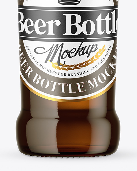 Amber Glass Lager Beer Bottle Mockup