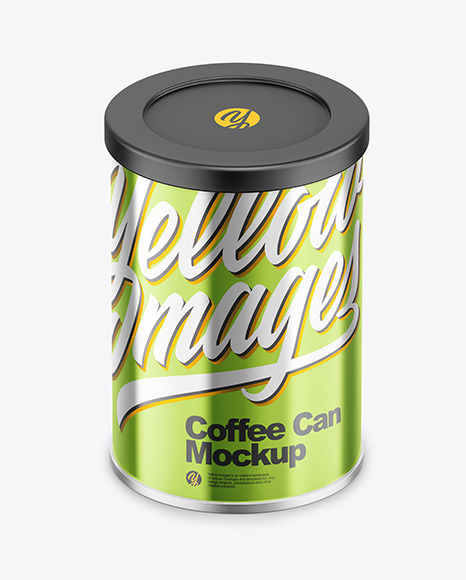 Coffee Tin Can with Glossy Metallic Finish Mockup