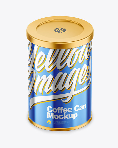 Coffee Tin Can with Glossy Metallic Finish Mockup