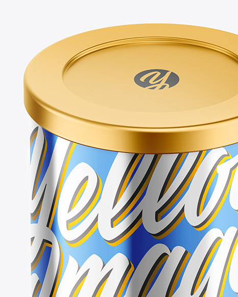 Coffee Tin Can with Glossy Metallic Finish Mockup