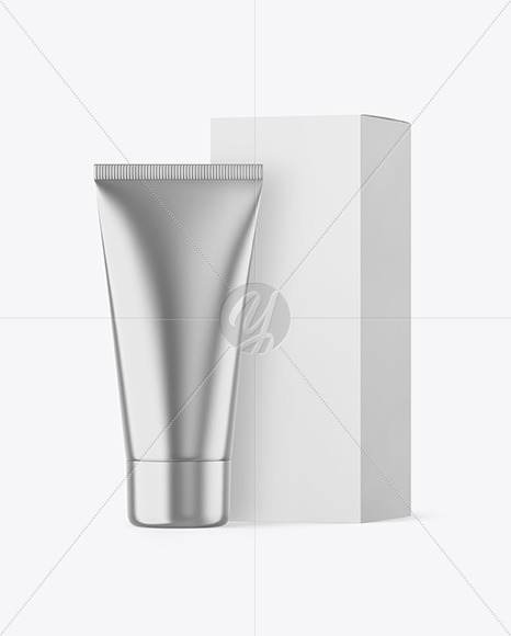 Metallic Cosmetic Tube with Box Mockup