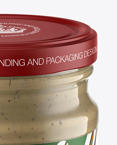 Glass Jar with Mushroom Sauce Mockup