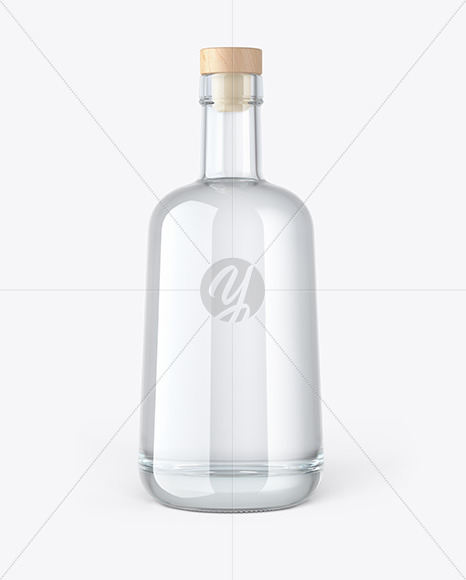 Clear Glass Vodka Bottle with Wooden Cap Mockup