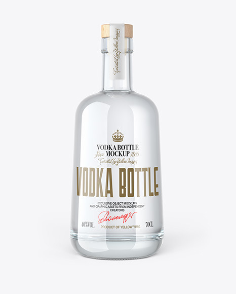 Clear Glass Vodka Bottle with Wooden Cap Mockup