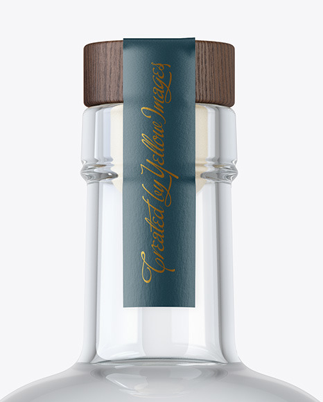 Clear Glass Vodka Bottle with Wooden Cap Mockup