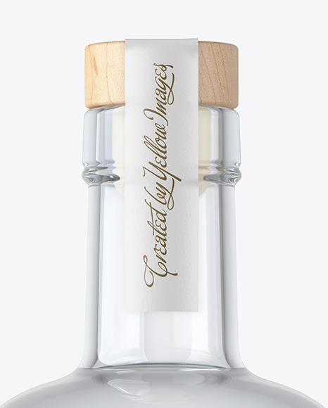 Clear Glass Vodka Bottle with Wooden Cap Mockup