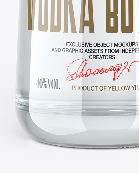 Clear Glass Vodka Bottle with Wooden Cap Mockup