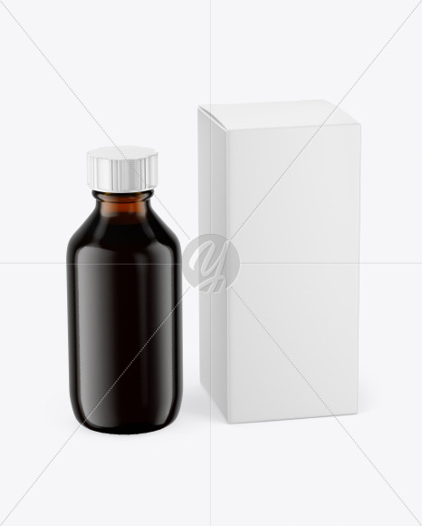 Amber Glass Bottle With Box Mockup