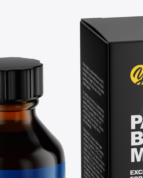 Amber Glass Bottle With Box Mockup