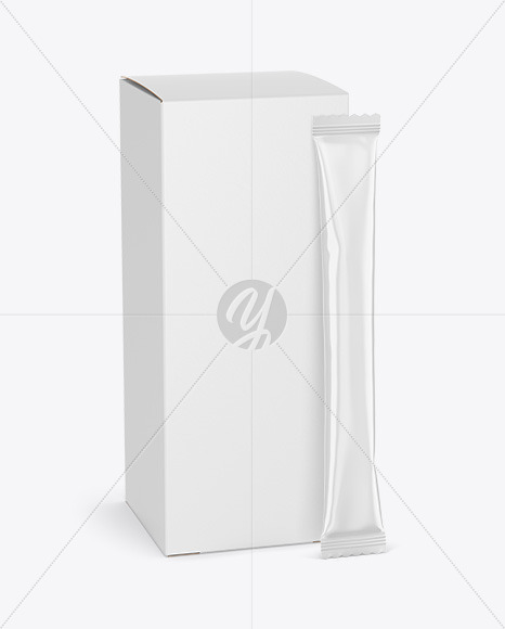 Glossy Stick Sachet w/ Paper Box Mockup