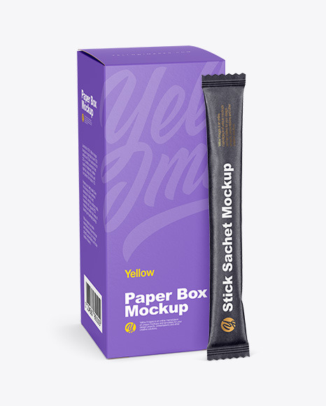 Kraft Stick Sachet w/ Paper Box Mockup