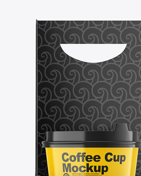 Glossy Coffee Cups in Paper Holder Mockup