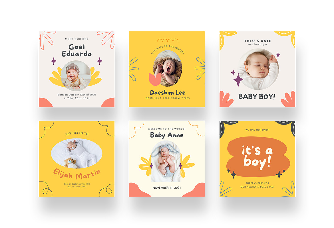 Cute Baby Birth Announcement Canva