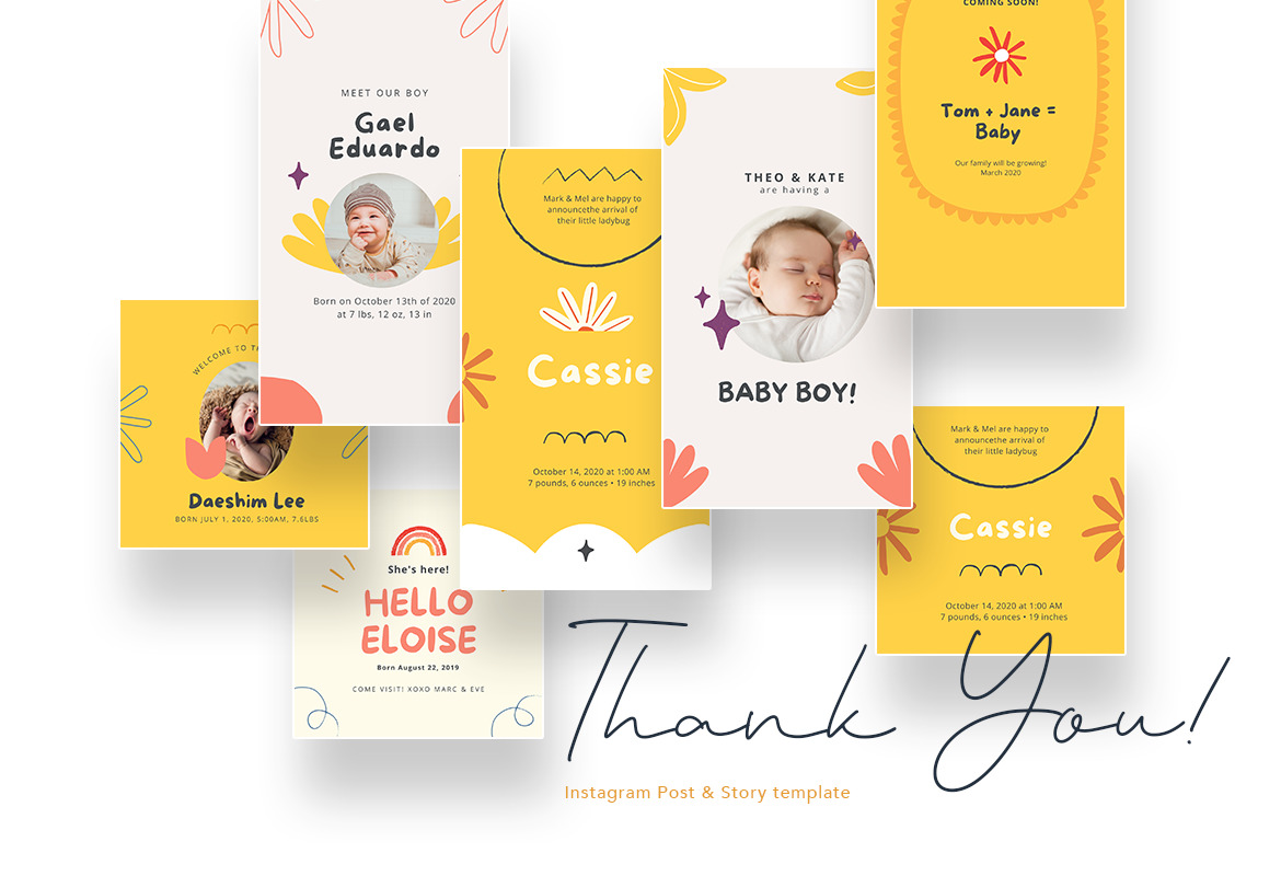 Cute Baby Birth Announcement Canva