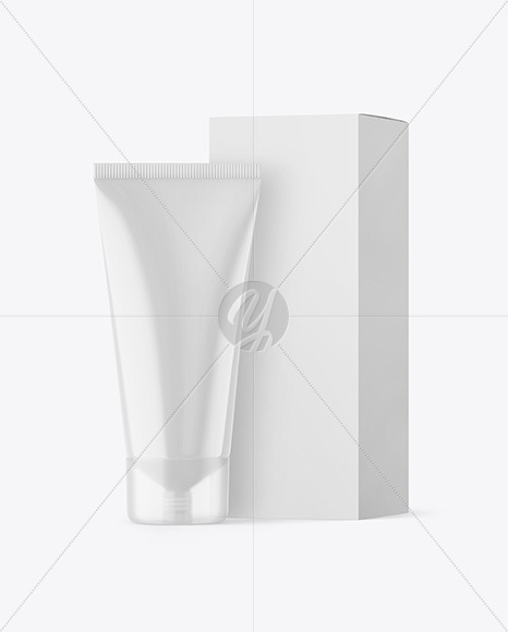 Glossy Cosmetic Tube with Box Mockup