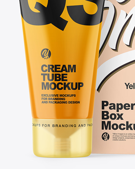 Glossy Cosmetic Tube with Box Mockup