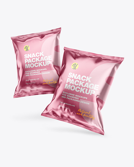 Two Glossy Metallic Snack Packages Mockup