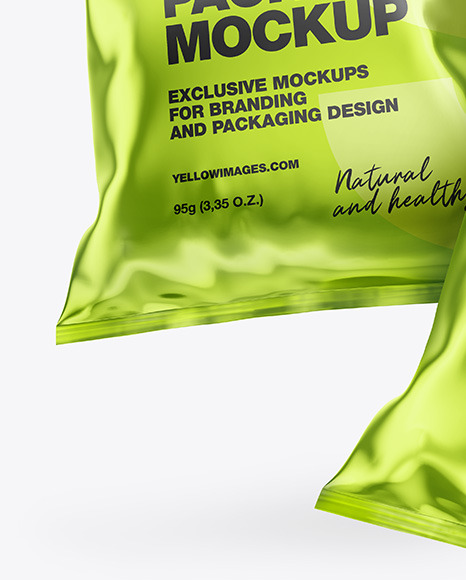 Two Glossy Metallic Snack Packages Mockup