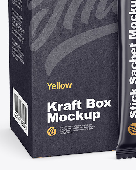 Matte Stick Sachet w/ Kraft Box Mockup