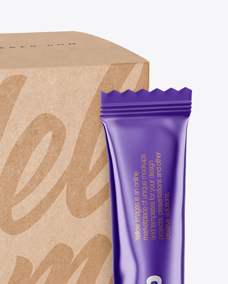 Metallic Stick Sachet w/ Kraft Box Mockup