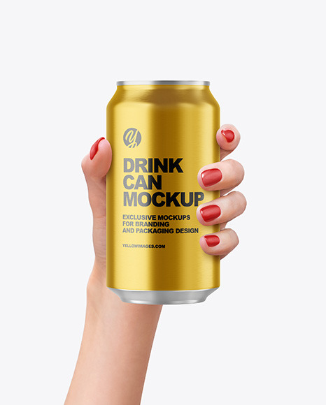 Textured Aluminium Can in a Hand Mockup - Energy drink can mockup