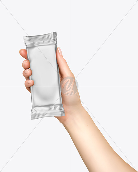 Metallic Snack Bar in a Hand Mockup