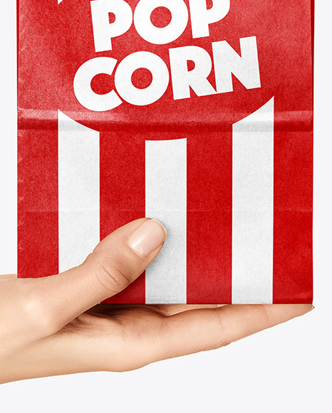 Paper Package w/ Popcorn in a Hand Mockup