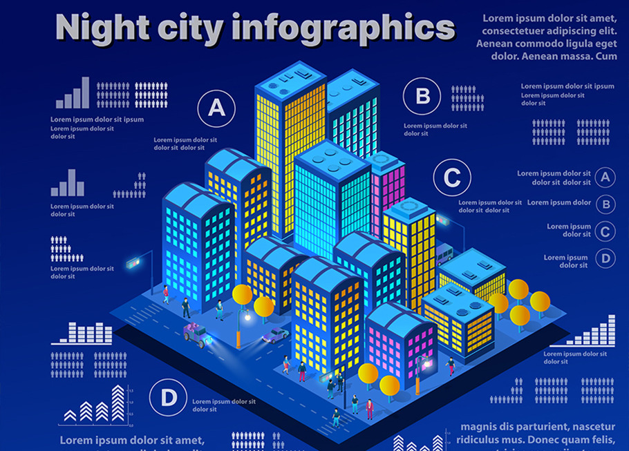 Night neon isometric city