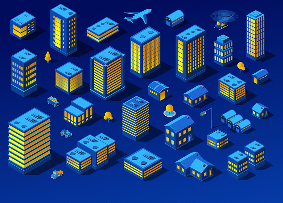 Night neon isometric city Night neon isometric city