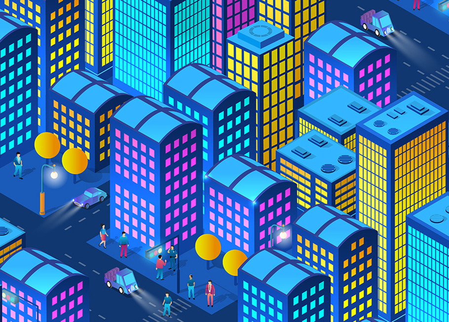 Night neon isometric city