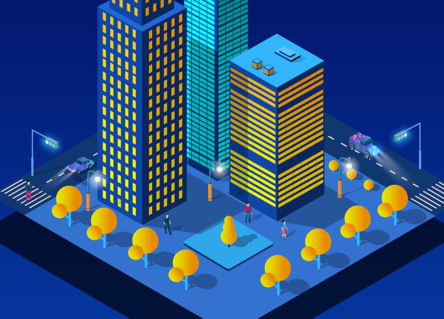 Night neon isometric city Night neon isometric city